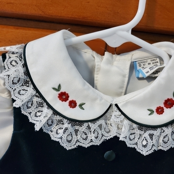 Vintage green velvet jumper dress with blouse 18M - Picture 3 of 7